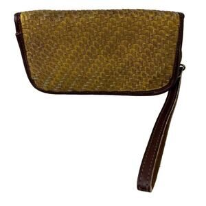 Mode Luxe Womens Woven Brown Tan Wristlet Zip Around Wallet Clutch Coin Purse
